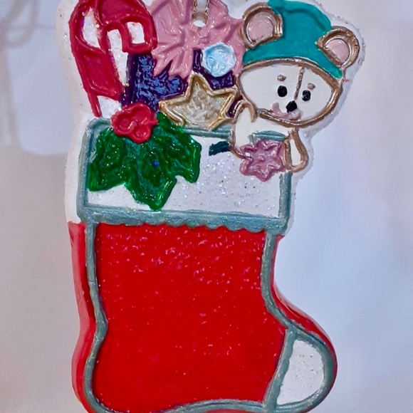 Hand Painted by Robin One of a Kind Ceramic Christmas Stocking Ornament - Picture 4 of 4